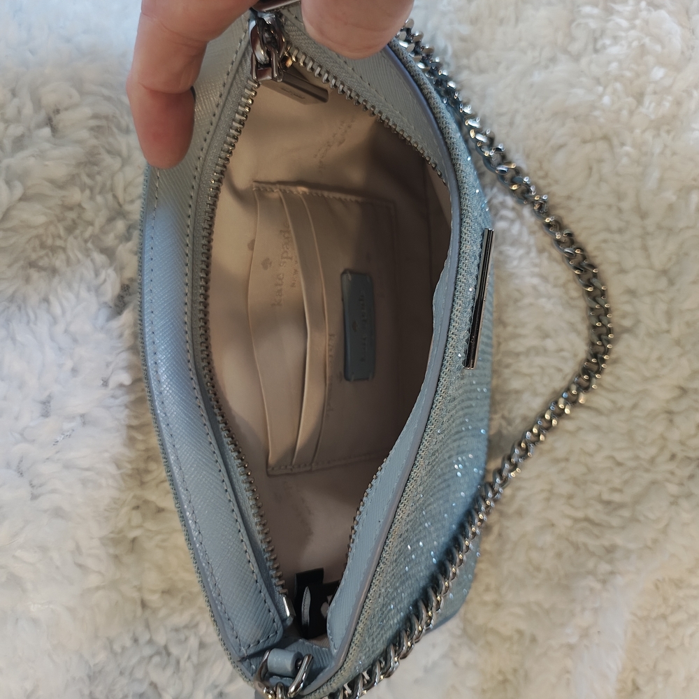 kate spade Light Blue Denim Studded  Shoulder Bag with Silver Chain - Picture 5 of 6